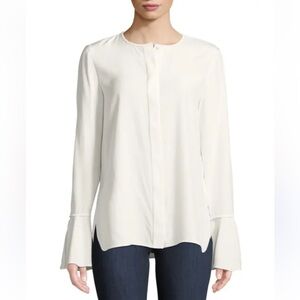 Lafayette 148 Izzie Embellished Silk Blouse with Bell Sleeves - XS